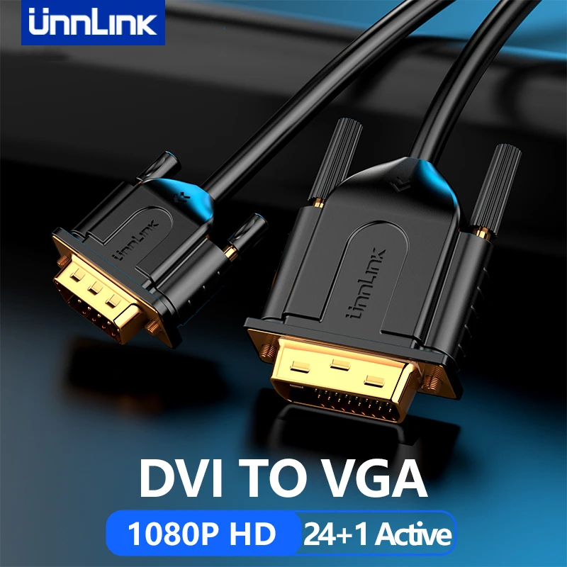 Unnlink Digital Active DVI-D 24+1 to VGA Cable Adapter DVI VGA Converter FHD1080P@60 for PC HDTV Projector computer graphic