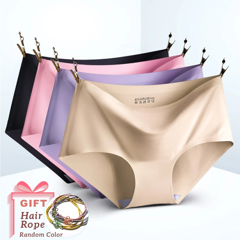 WHPC 3 Piece/Lot Seamless Panties Plus Size 4XL Women's Solid Silk Panties Skin-friendly Female Underwear Briefs Woman Underpant