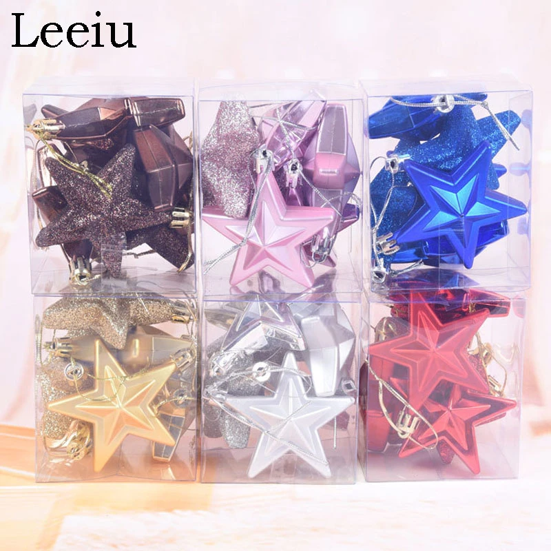 Leeiu 6pc Glitter Star Pendant Christmas Tree Decoration Hanging Ornaments Eve Christmas Decor For Home Happy New Year Gifts