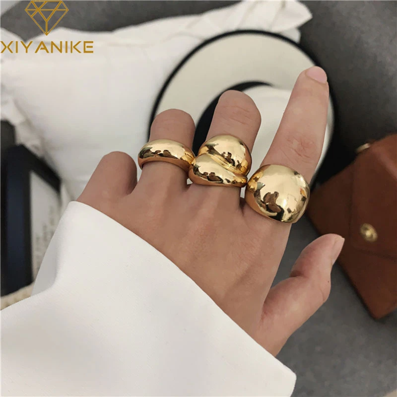 XIYANIKE Minimalist 925 Sterling Silver Finger Rings for Women Couples Trendy Elegant French Gold Geometric Punk Party Jewelry