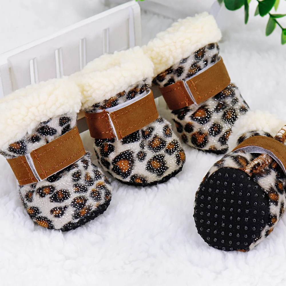 4pcs Winter Dog Pet Shoes Anti-slip Snow Boots for Small Dogs Thick Cat Puppy Shoes Socks Pet Boots for Chihuahua Yorkshire
