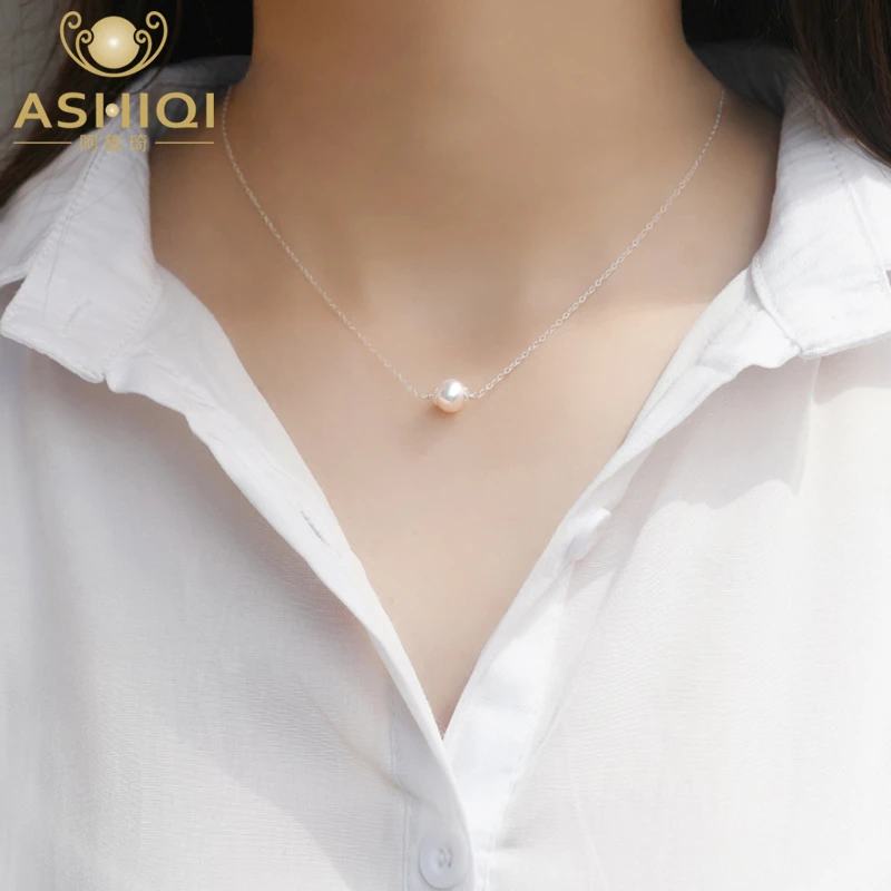 ASHIQI 2021 New Natural Freshwater Pearl Necklace 925 Sterling Silver Chain Jewelry Jewelry Girls Women