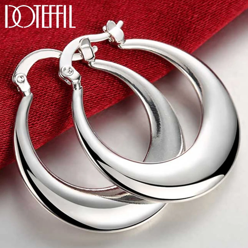 DOTEFFIL 925 Sterling Silver Circle Smooth U Shape Big Hoop Earrings For Women Wedding Engagement Jewelry