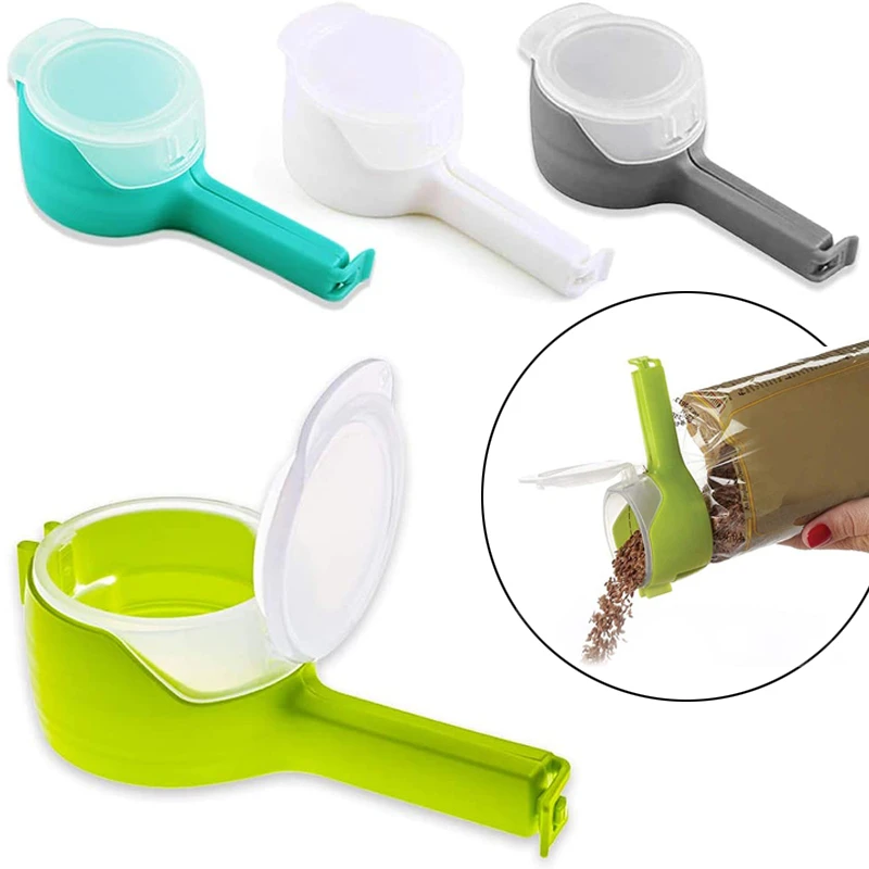 1pcs Food Storage Bag Sealing Clips Plastic Cap Sealer Clip With Pour Spouts Snack Candy Storage Fresh Clamp Kitchen Organizer