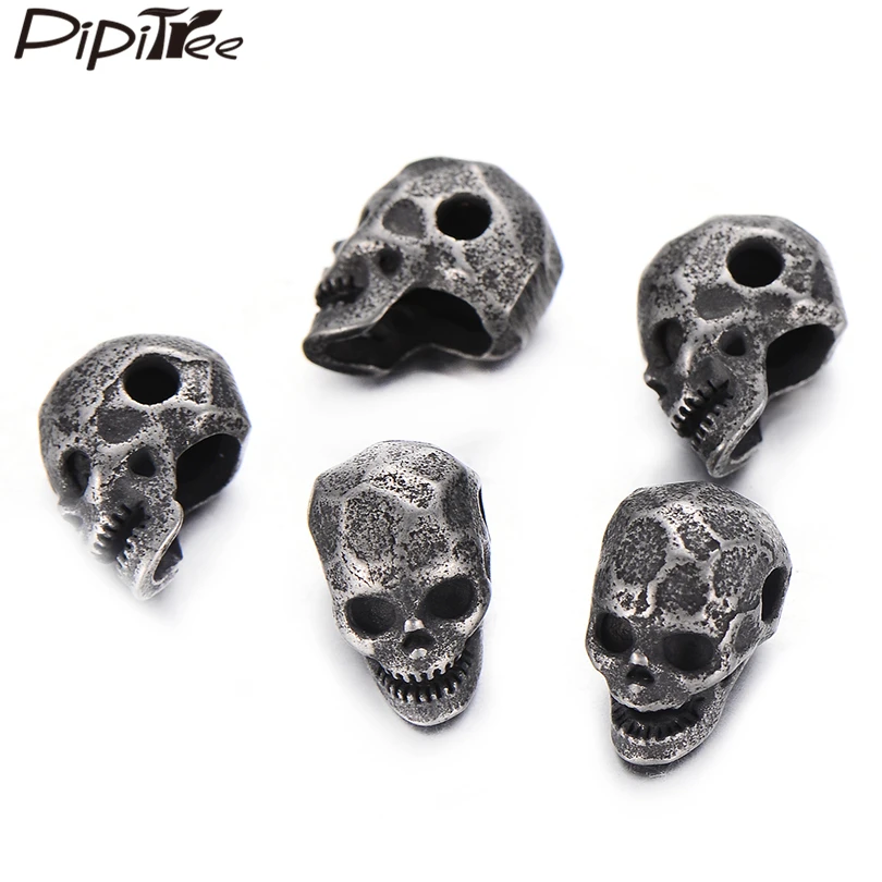 Pipitree 4pcs/lot Cool Fashion Vintage Retro Black Scary Skull Head Beads fit Bracelet Stainless Steel Charms Beads DIY Jewelry