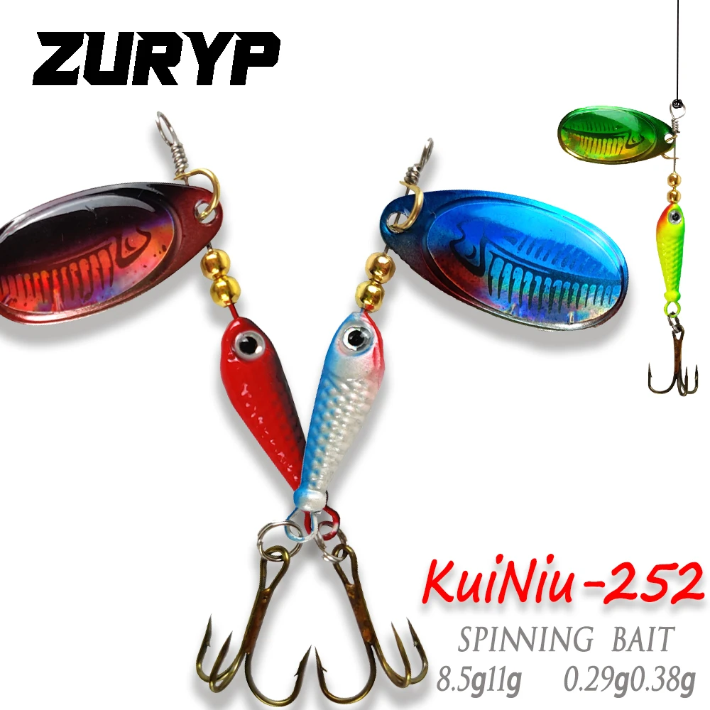 ZURYP Rotating Spinner Fishing Lure 9g Spoon Sequins Metal Hard Bait Treble Hooks Wobblers Bass Pesca Tackle