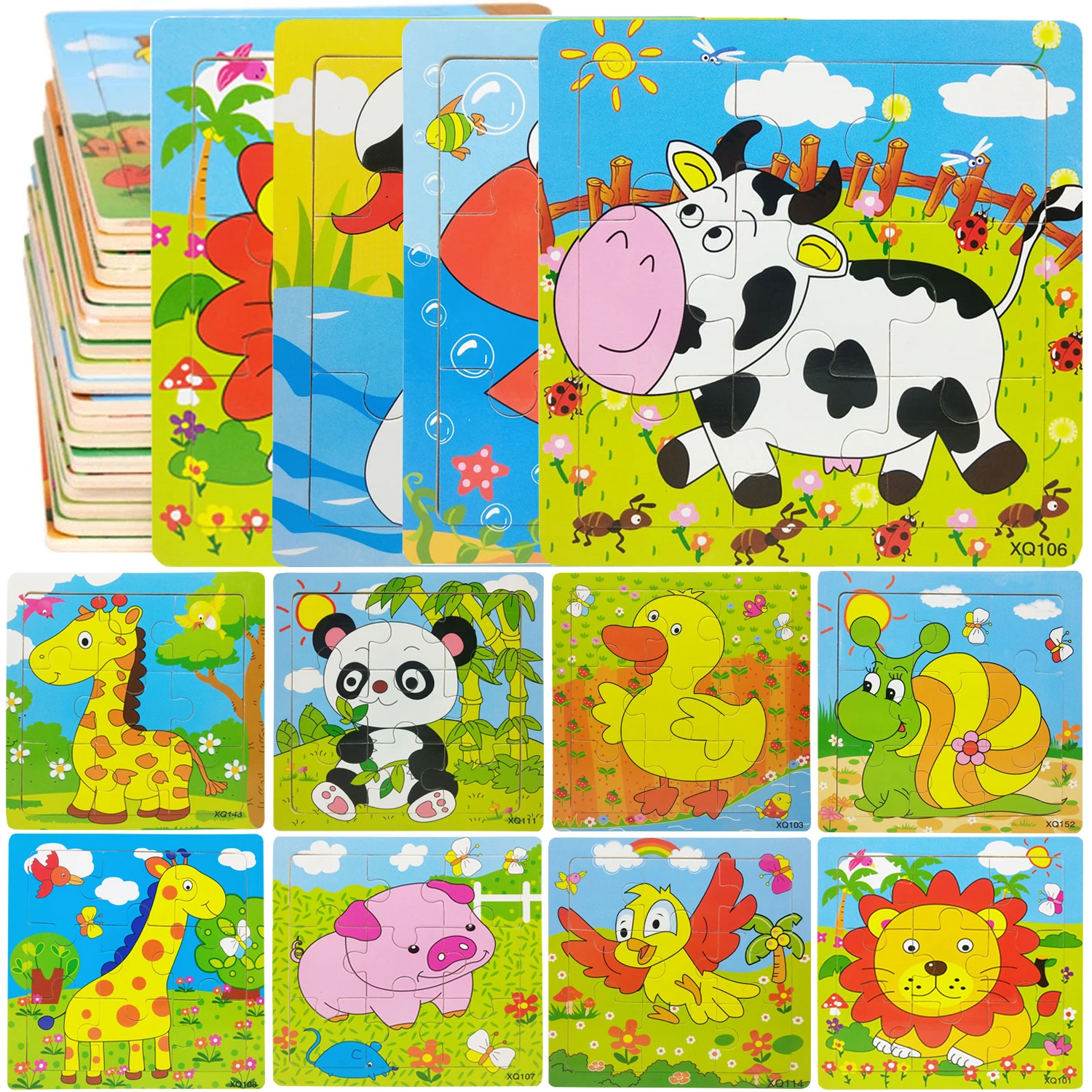 Wooden 3D Puzzle Jigsaw Tangram for Children Baby Cartoon Animal/Traffic Puzzles Intelligence Kids Toy Educational Learning Toys
