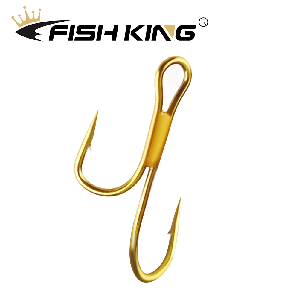 FISH KING 20pcs Double Fishing Hook High Carbon Steel Golden Barbed Hook 1# 2# 4# 6# 8# Pike Trout Perch Ringed Zander Fishhooks