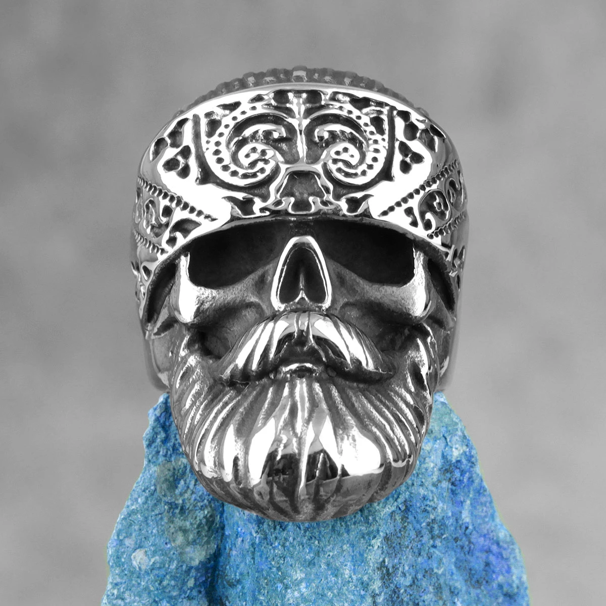 Big Beard Hippie Skull Stainless Steel Mens Rings Punk Hip Hop Cool for Male Boyfriend Biker Jewelry Creativity Gift Wholesale