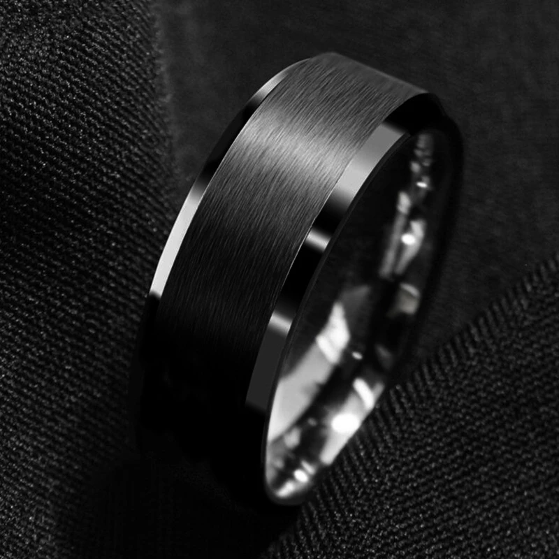 8mm Black Classic Men Fashion Ring Titanium Steel Ring Matte Surface Brushed Wedding Band Unisex Jewelry