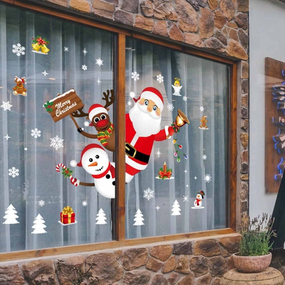 Christmas Wall Window Stickers Marry Christmas Decoration For Home 2021 Christmas Ornaments Xmas Navidad Gift New Year 2022