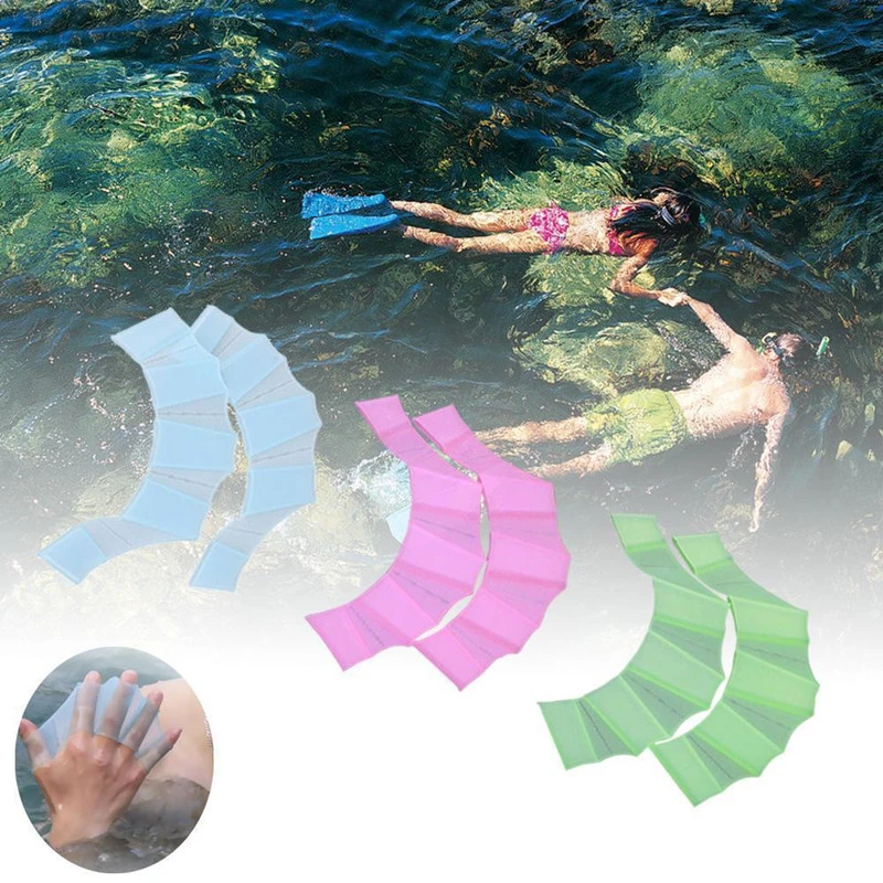 1Pair Hot Sale Unisex Frog Type Silicone Swimming Flippers Hand Swim Trainning Finger Gloves Fins Webbed Paddle