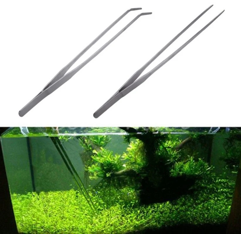 Stainless Steel Tank Tweezers Pliers Aquarium Tool Fish Tank Aquatic Plants Straight Elbow Forceps Clip Aquatic Cleaning Tool