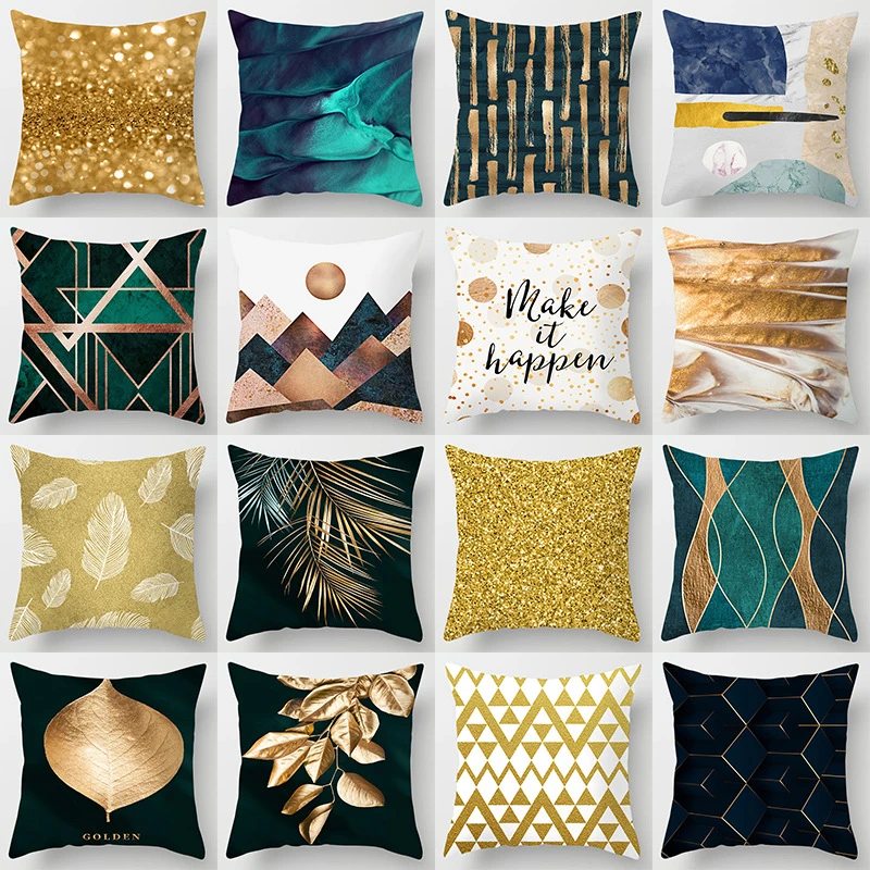 Nordic Modern Abstract Geometric Gold Series Polyester Home Decoration Pillowcase Cojines Decorativos Para Sofa