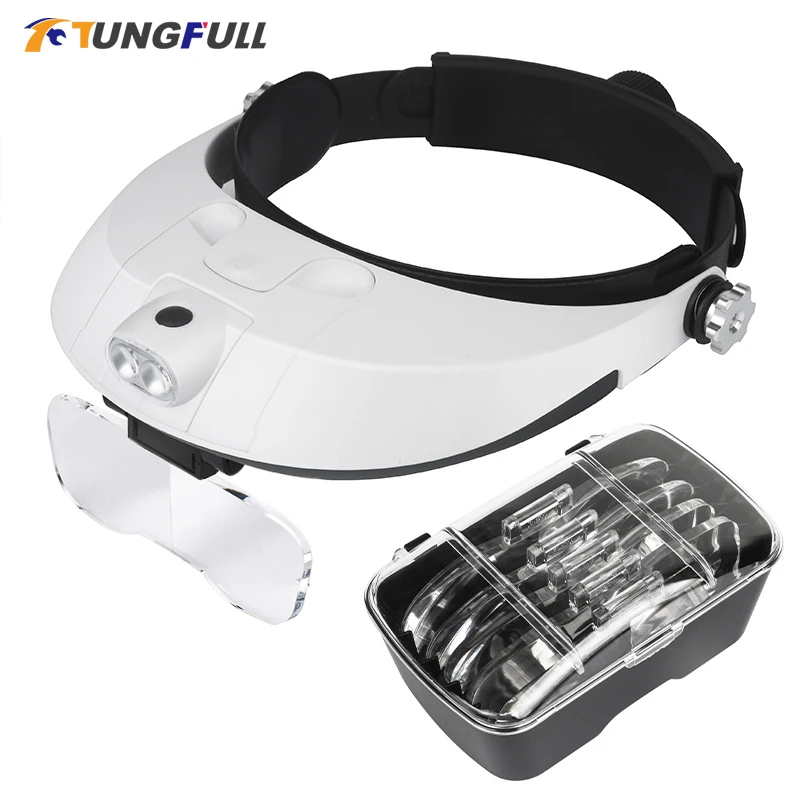 Headband Magnifier Multi-functional Illuminated Magnifier Magnifying Glass 1X 1.5X 2X 2.5X 3.5X Head Loupe Magnifier Repair Tool