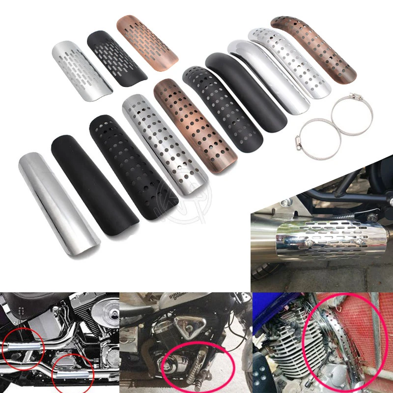 Black/Chrome /Brown Motorcycle Curved Exhaust Muffler Pipe Heat Shield Cover Guard Protector Universal for Honda Harley