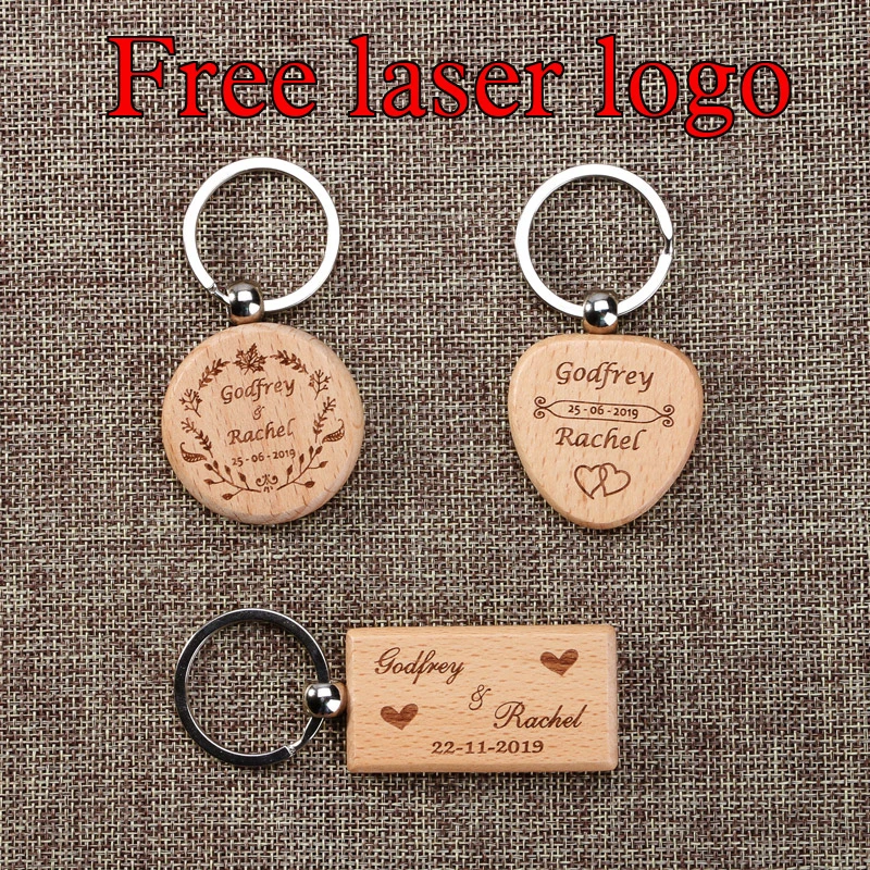 2020 free laser logo Blank Round Rectangle Wooden Key Chain DIY Promotion Wood keychains wedding gift