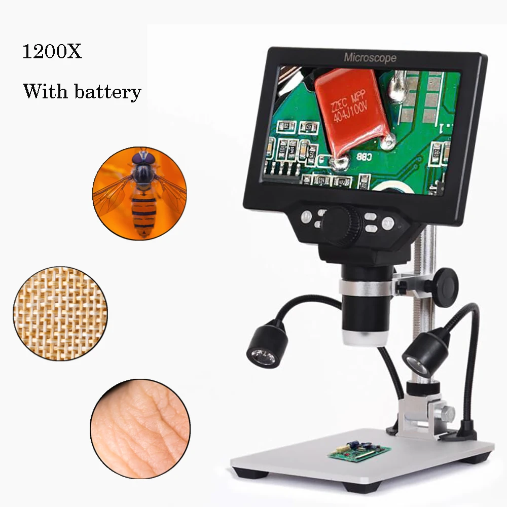G1200 Electronic Digital Microscope 12MP 7 Inch Large LCD Display Soldering Continuous Amplification Magnifier Tool