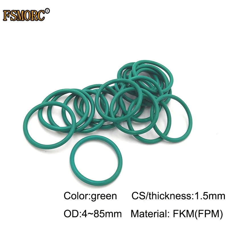 OD4mm~85mm*1.5mm thickness/CS Green FKM o rings Oil resistant acid and alkali resistant sealing Gasket FPM o-ring