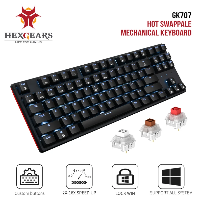 HEXGEARS GK707 87 Key Gamer Mechanical Keyboard Kailh BOX Switch Hot Swap Anti Ghosting White LOL Gaming Keyboard For PC/Mac/Lap