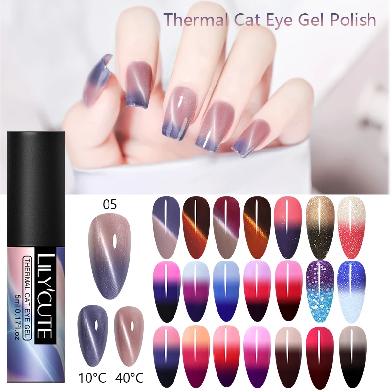 LILYCUTE Thermal Gel Polish 3 Layers Temperature Color Change Long Lasting Magic Effect Soak Off UV Gel Nail Art Varnish