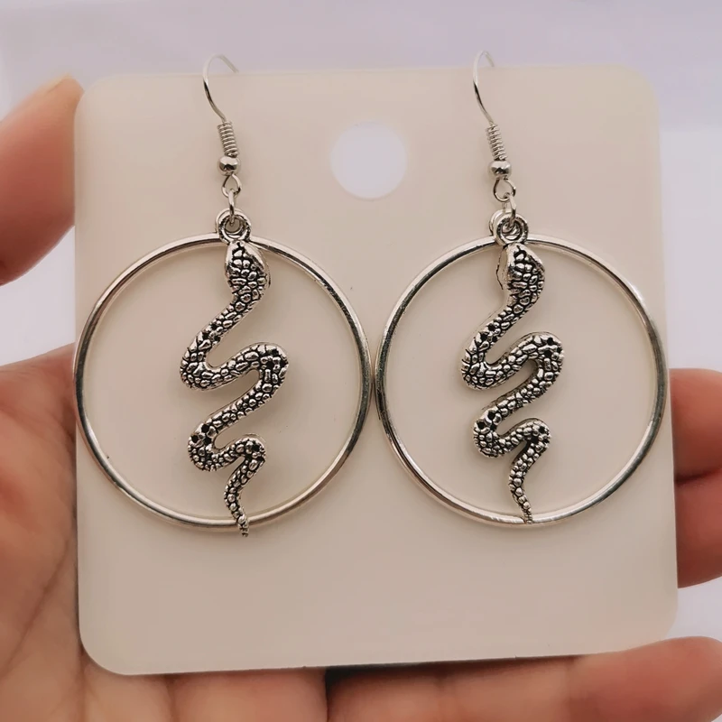 Silver plated-Snake - Hoop Earrings - Serpent - Goth - Gift - Gothic - Hoops - Silver - Witchy - Goddess - Dark - Statement