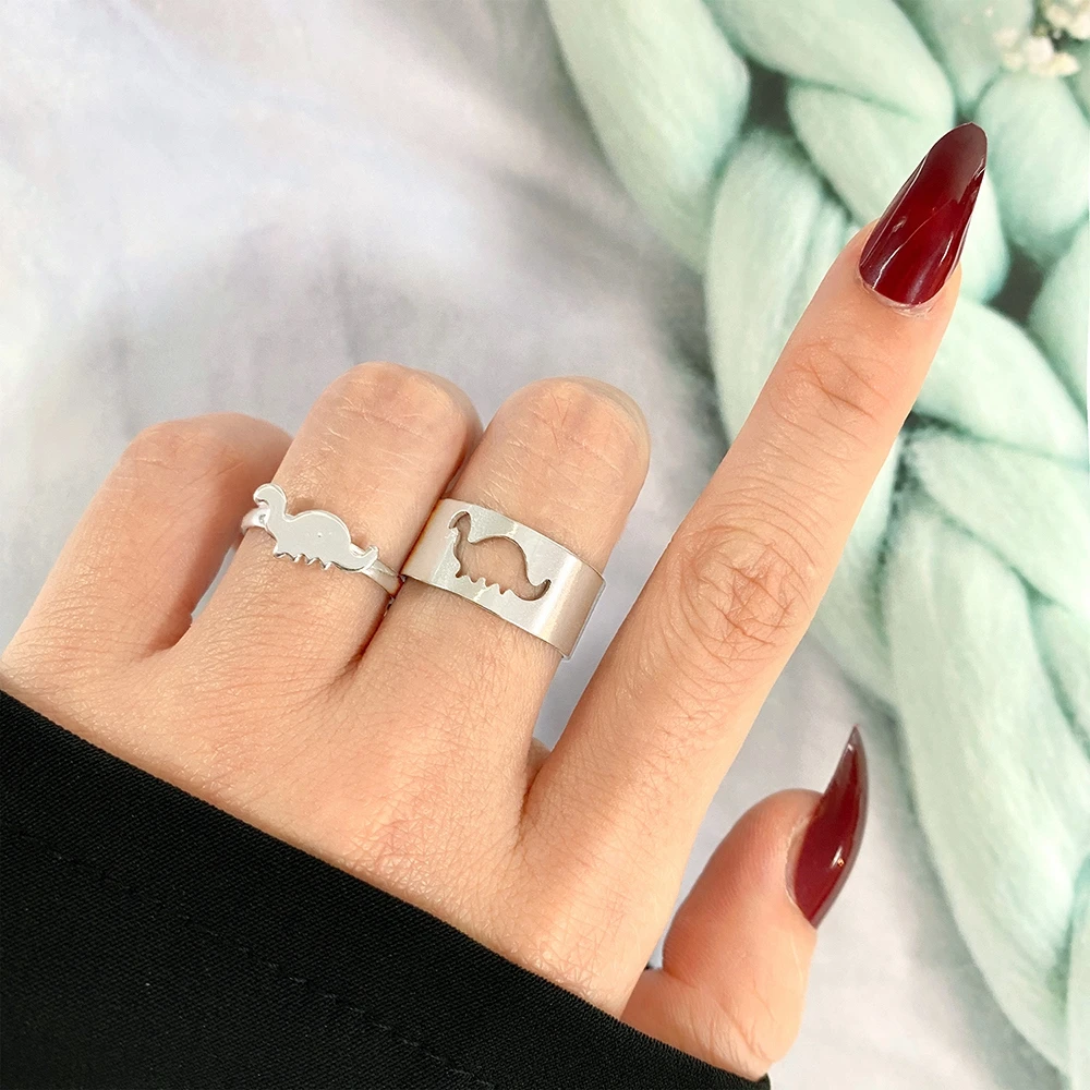 Fashion Silver Color Dinosaur Rings For Women Men Lover Couple Rings Set Friendship Engagement Wedding Open Rings Bridal Jewelry