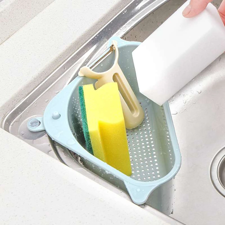 Kitchen Sink Strainer Vegetable Fruit Drain Basket Suction Cup Sink Corner Storage Sponge Towel Holder Rack Kitchen Sink Filter