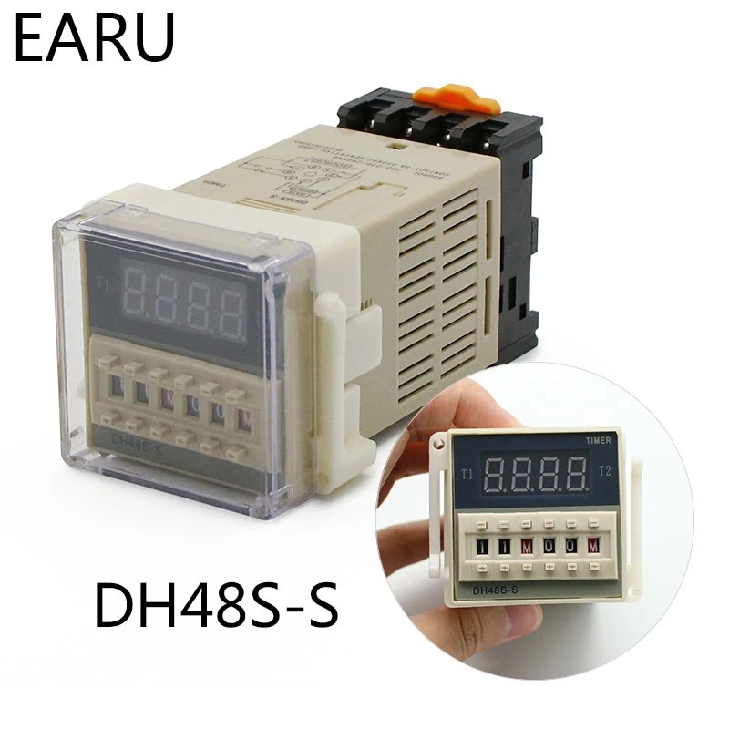 DH48S-S 0.1s-990h AC 110V 220V DC 12V 24V Repeat Cycle SPDT Programmable Timer Time Switch Relay with Socket Base DH48S Din Rail