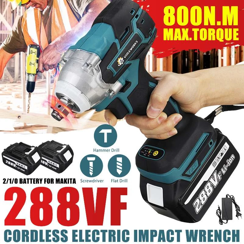 NEW 22800mAh 288VF Brushless Electric Impact Wrench 1/2 Lithium-Ion Battery 6200rpm 520 N.M Torque 110-240V