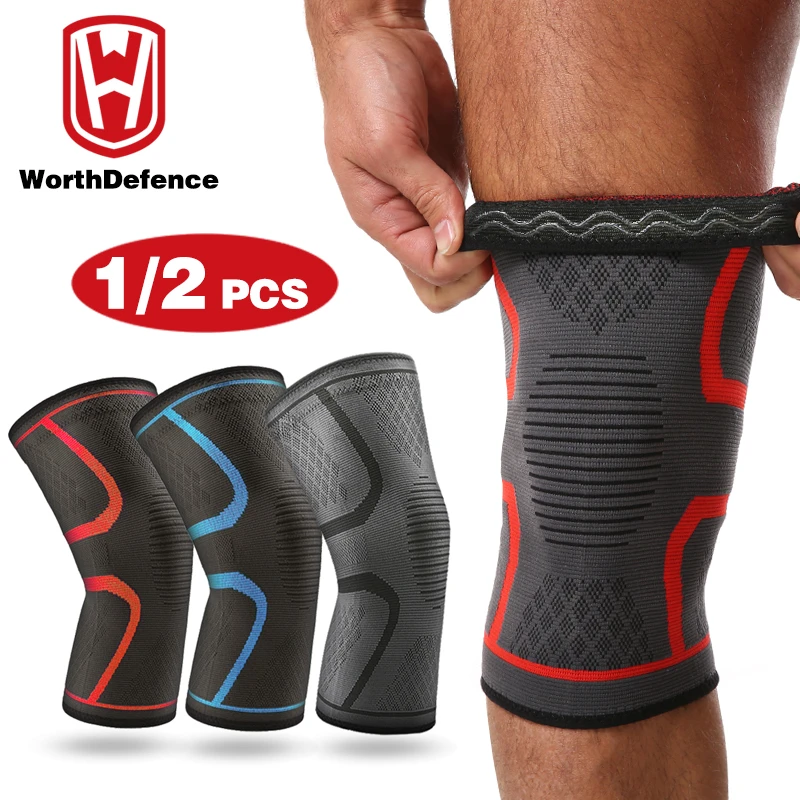 Worthdefence 1/2 PCS Knee Brace Support for Arthritis Joint Nylon Sports Fitness Compression Sleeves Kneepads Running Protector