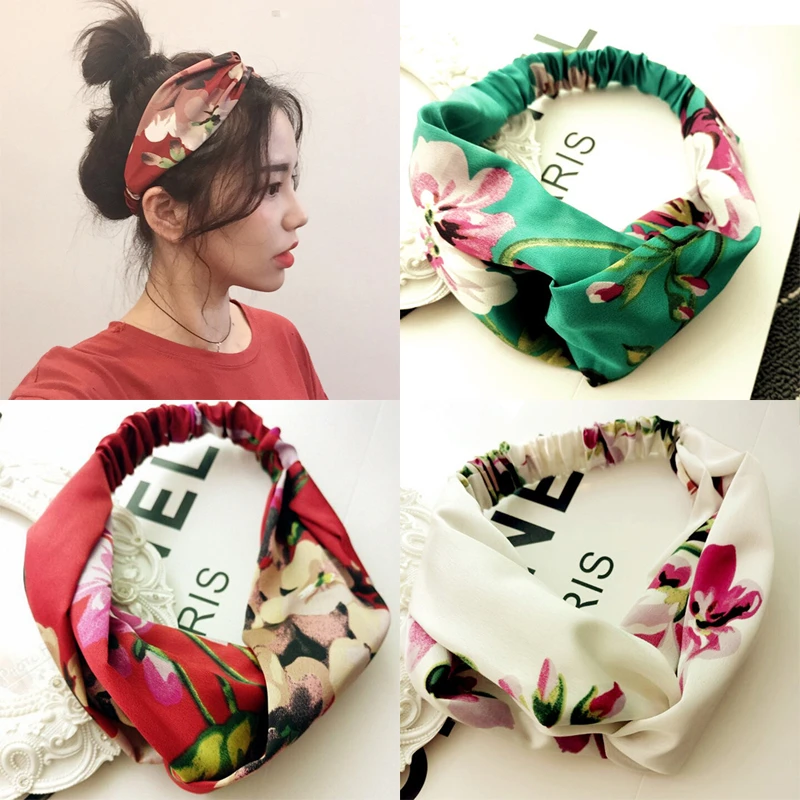 Women Girls Summer Bohemian Hair Bands Print Headbands Retro Cross Turban Bandage Bandanas HairBands Hair Accessories Headwrap