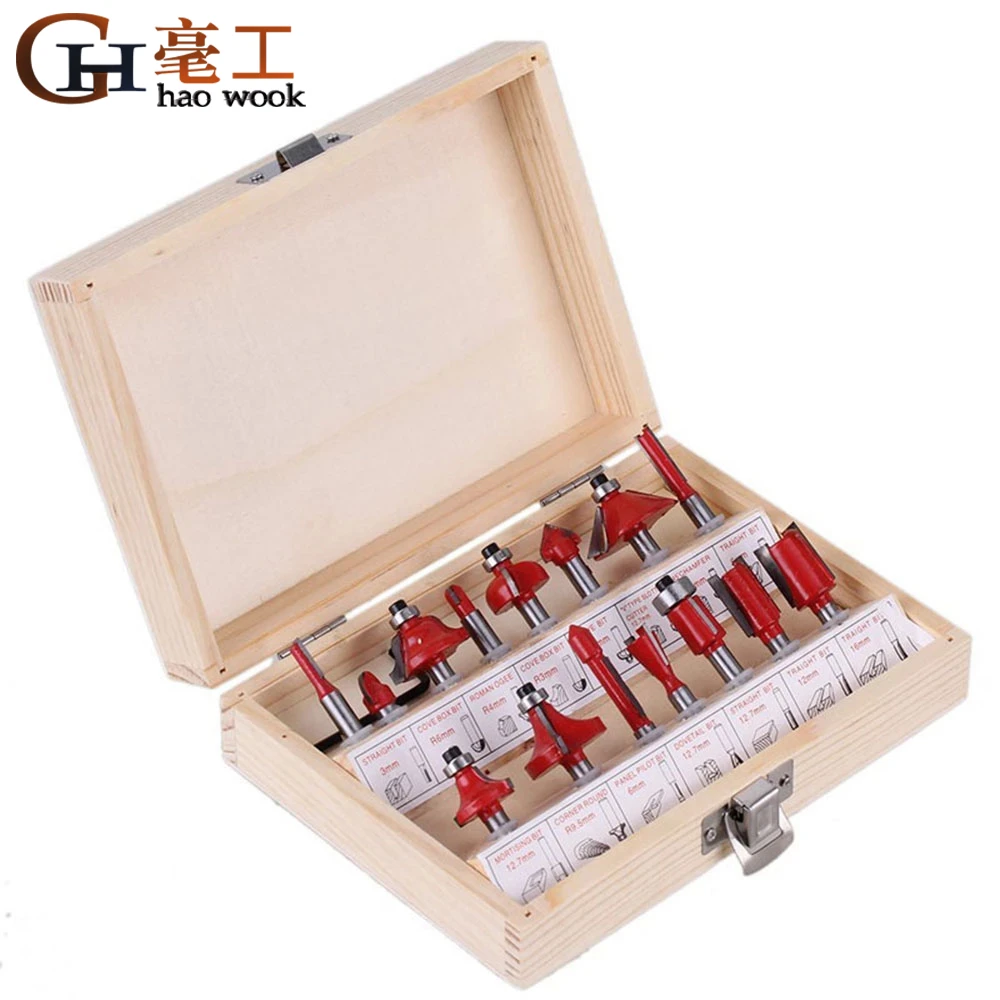 15pcs 6.35mm Shank Milling Cutter Machine Set Router Bits for Wood Carbide Mill Woodworking Engraving Milling Cuttings Tools