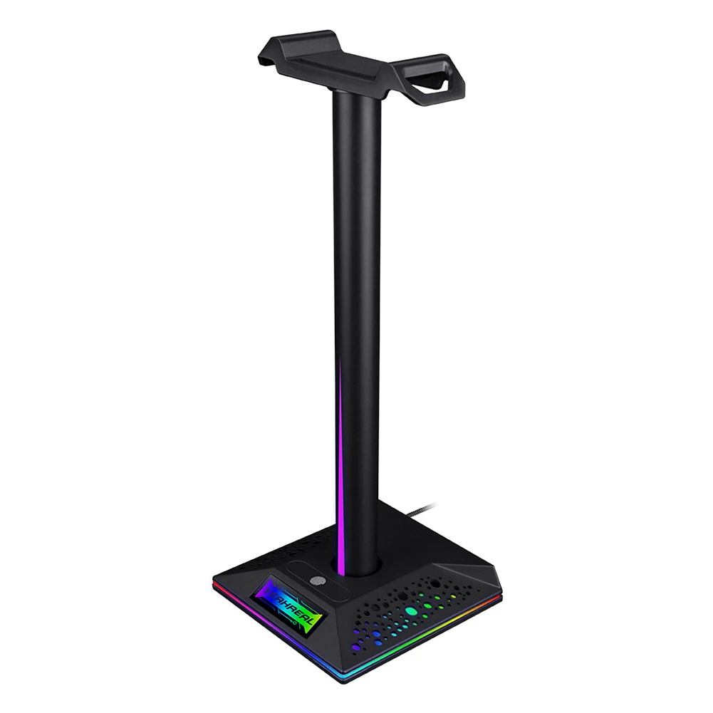 EB01RGB Headphone Stand Fingerprint Control RGB Gaming Headset Desk Bracket Phone Holder with 3.5mm AUX 2 USB Charger Ports