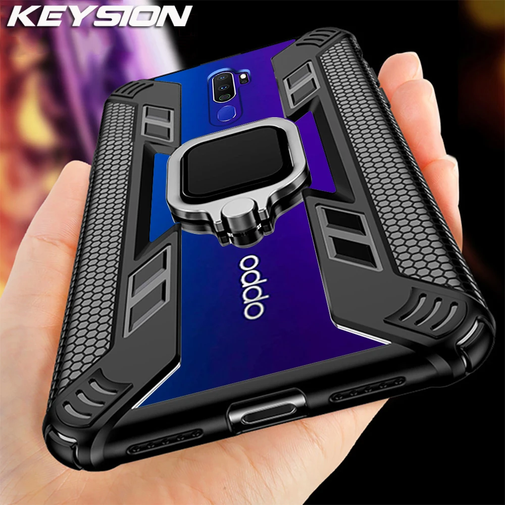 KEYSION Shockproof Armor Case for OPPO A9 2020 A5 2020 Stand Magnetic Holder Ring Back Cover for OPPO A5 2020 A9 2020