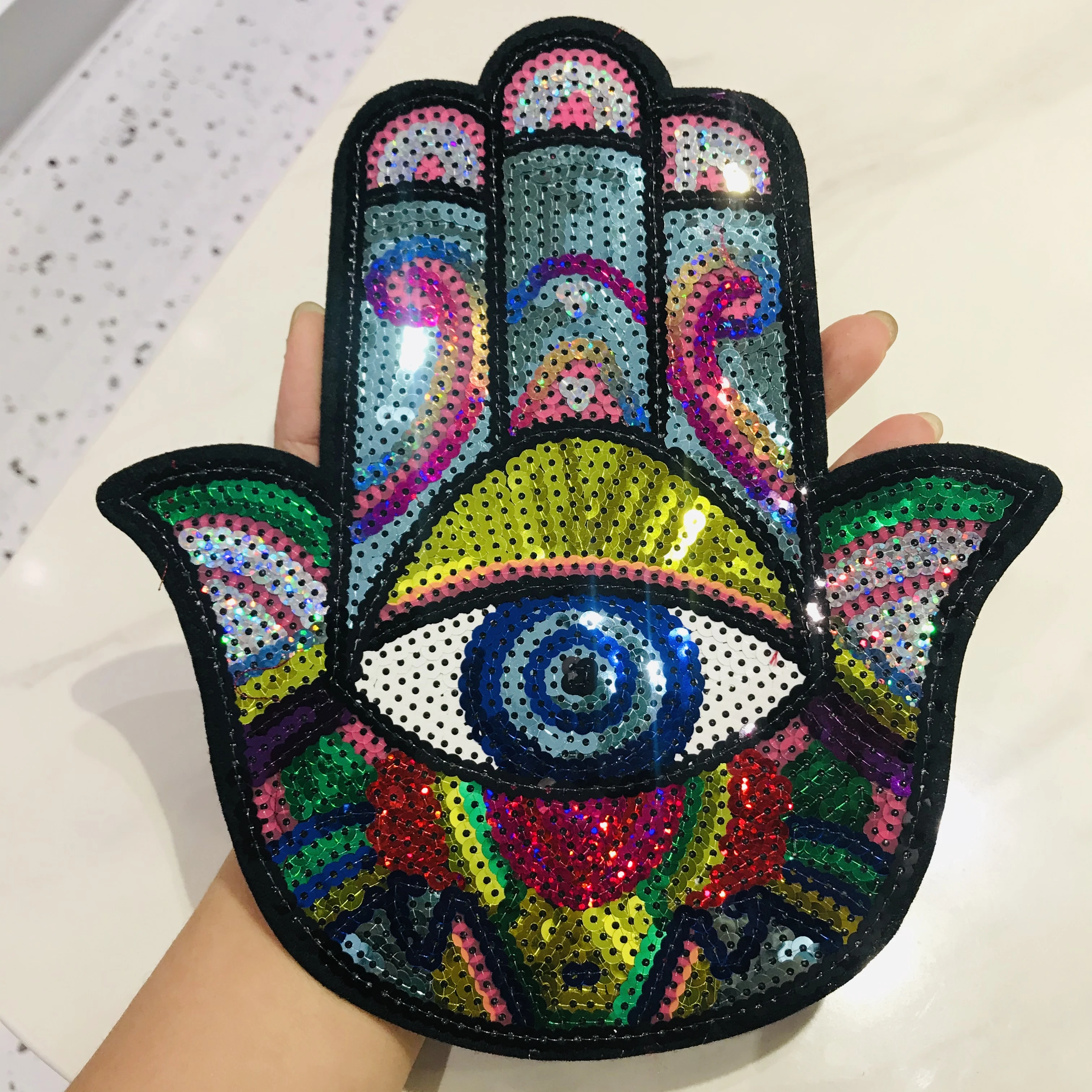 1PCS New Arrival Sequins Hand Eyes Icon Patch Iron On Applique Sewing Supplies Spacecraft Icon Embroidery For DIY Apparel Decor