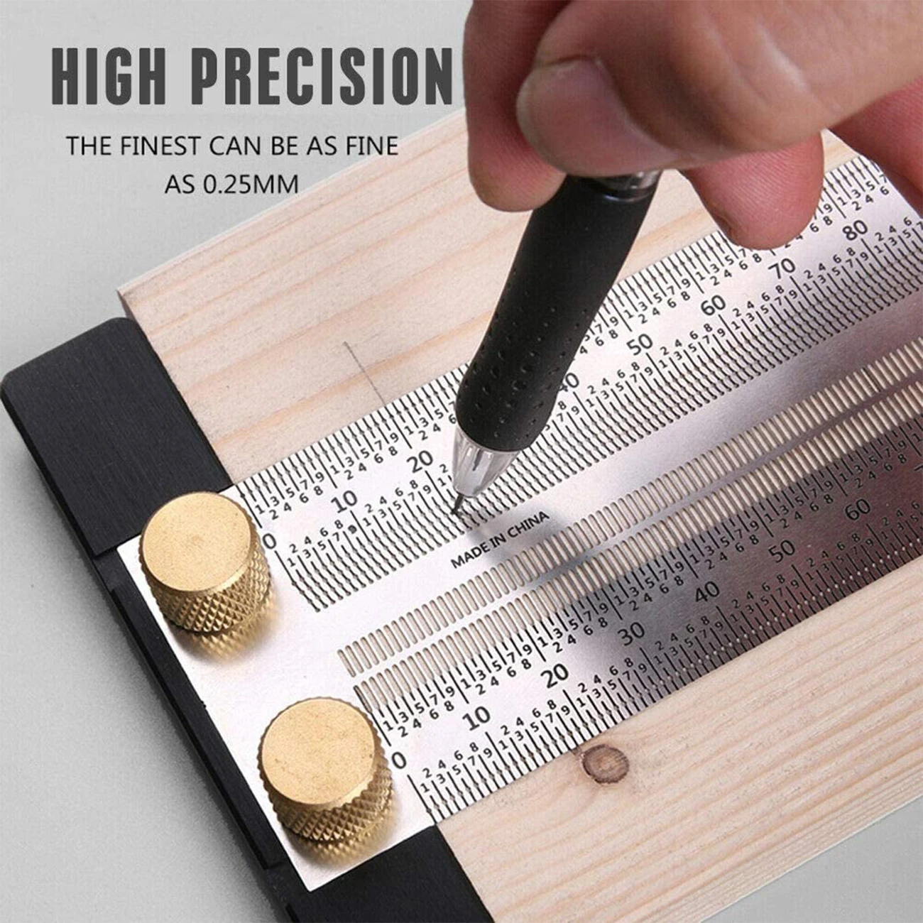 Woodworking High-Precision T-Rule Scale Ruler T-Type Hole Ruler Stainless Scribing Mark Carpenter Gauge Carpenter Measuring Tool