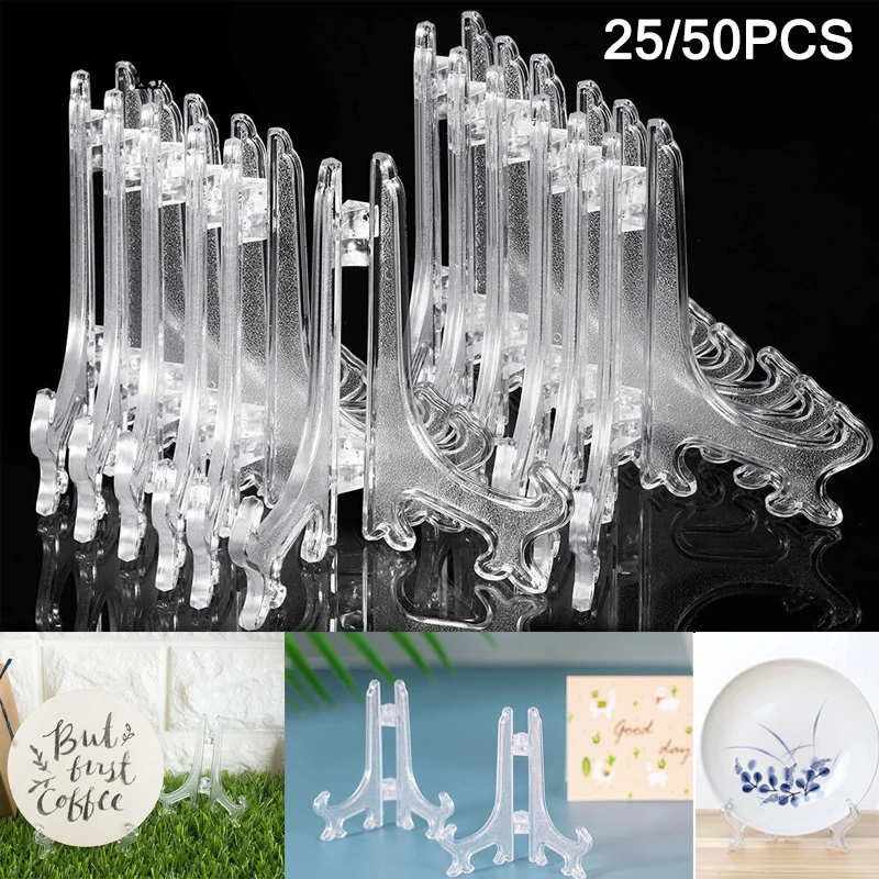 25/50 Pcs Plastic Easel Display Stand Holders for Bowl Dish Pictures Place Cards or Other Items Home Wedding Art Rack Decoration