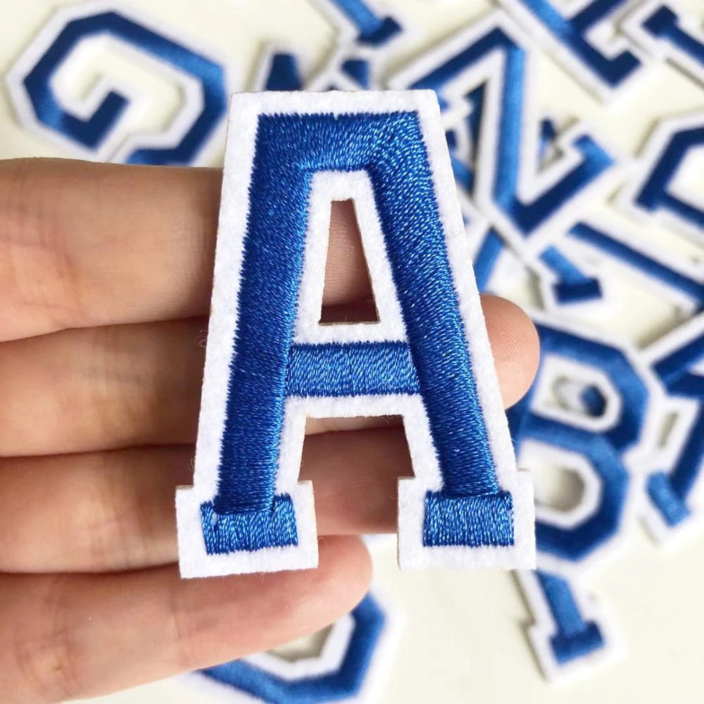 Blue Letters Iron On Patch Applique Diy Alphabet Embroidered Patches For Kids Clothing Bags Sewing Name Badge Patch Accessories