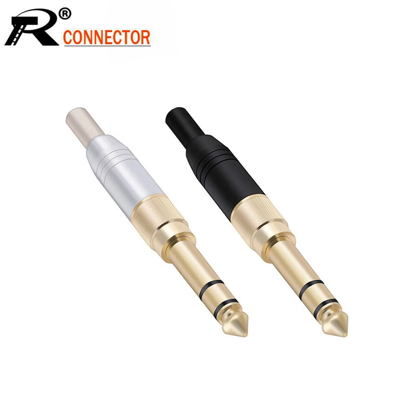4pcs/lot 3 poles 3.5mm stereo male plug screw-in 3.5mm female jack to 3 pole 6.35mm plug adapter 2 in 1 audio connector