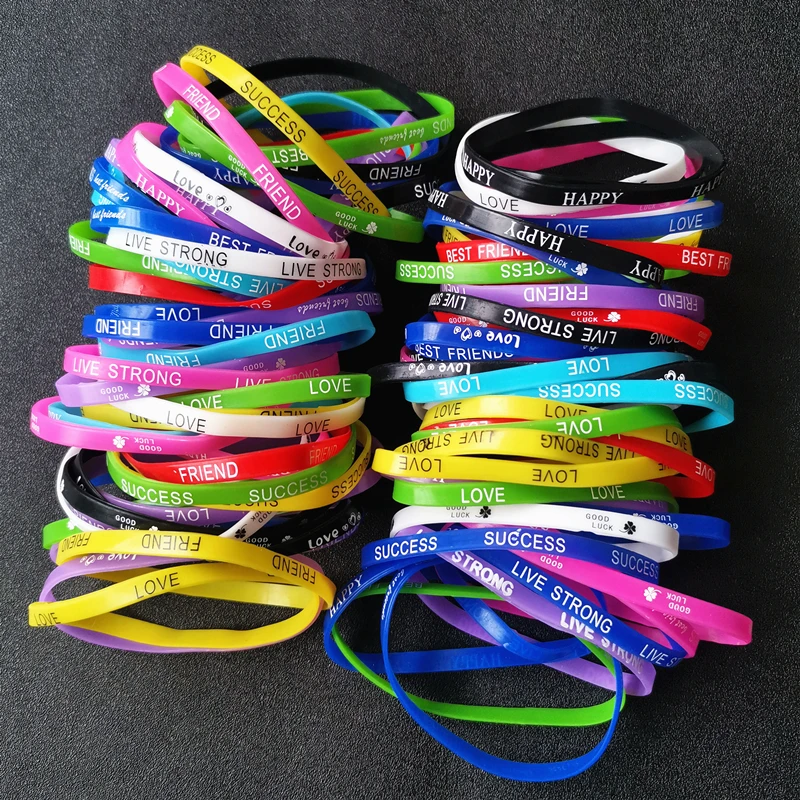 40pcs/lot Bulk Wholesale Fashion Multicolor Silicone Bracelet For Women Rubber Wristband Mix Style Love Friend Elastic Bangle