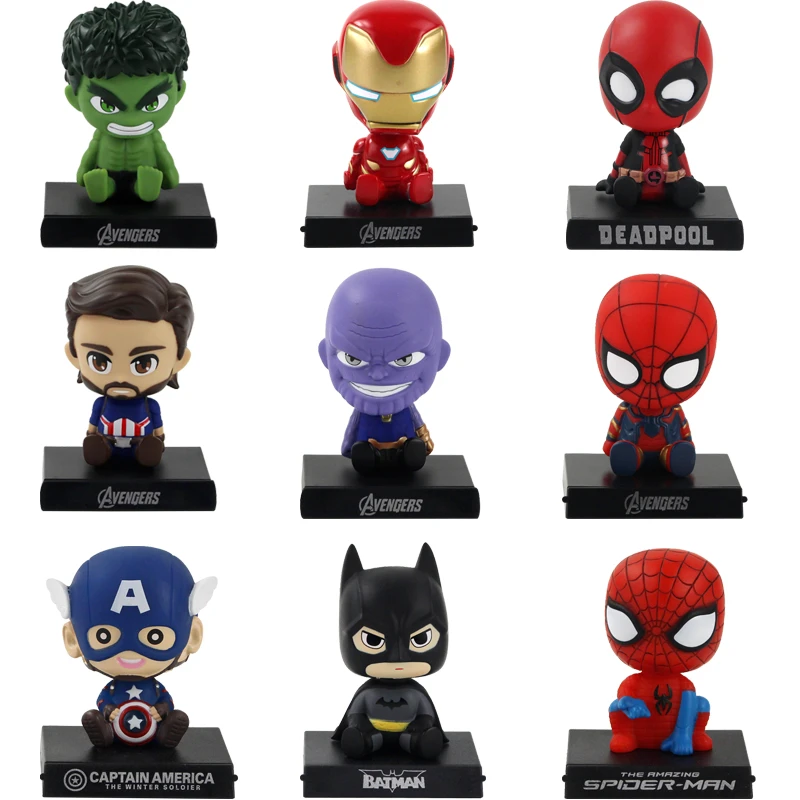 Bobble Heads Infinity War Avengers Figures Thanos Iron Man Hulk Spiderman Deadpool Captain Model Toys Car Decorations