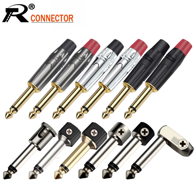10pcs/lot Mono/Stereo Jack 6.35mm Male Plug Wire Connector Guitar Microphone MIC 6.3MM Plug Audio Connector Factory Wholesales