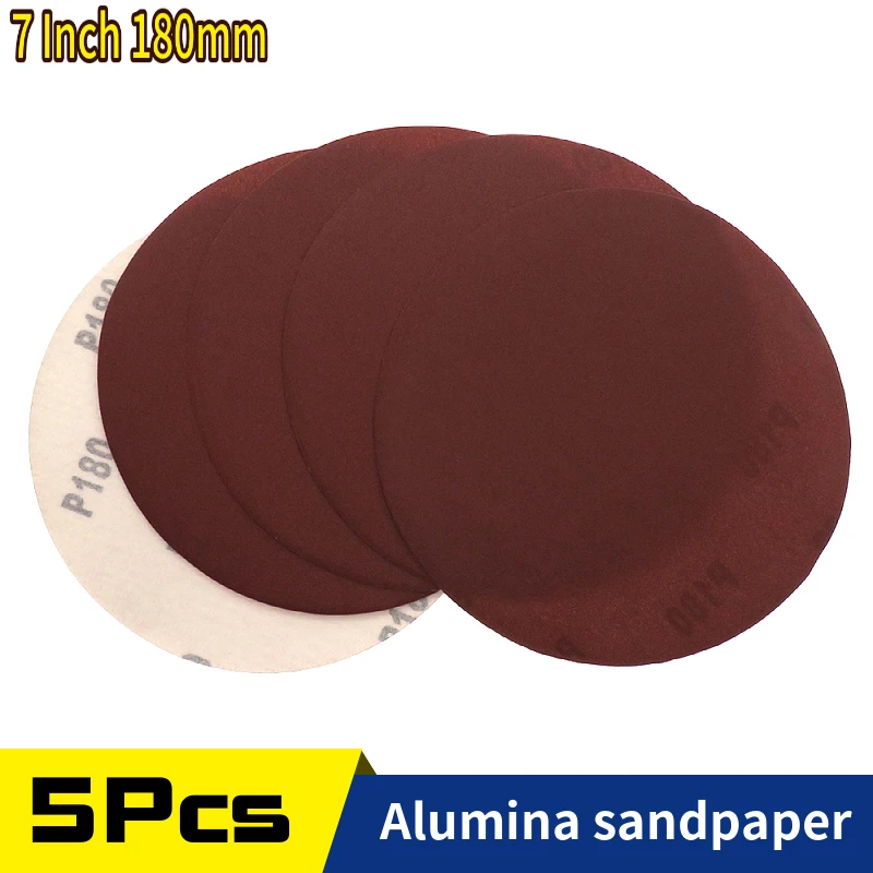 5pcs 7 Inch 180mm Sanding Discs Hook & Loop Dry Sandpaper 120/180/240/320 Grits  for Polishing&Grinding Abrasive Tools