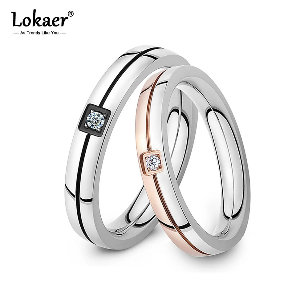 Lokaer Mosaic Cubic Zirconia Ring Stainless Steel Shinning Crystal Couple Ring Forever Love For Romantic Wedding Rings R19102