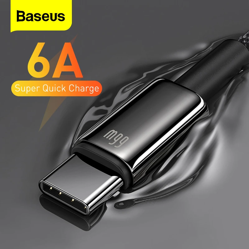 Baseus 6A USB Type C Cable Fast Charging For Huawei Mate 40 P40 Samsung 66W 5A SCP FCP  USB C Quick Charge Data Cord for Xiaomi
