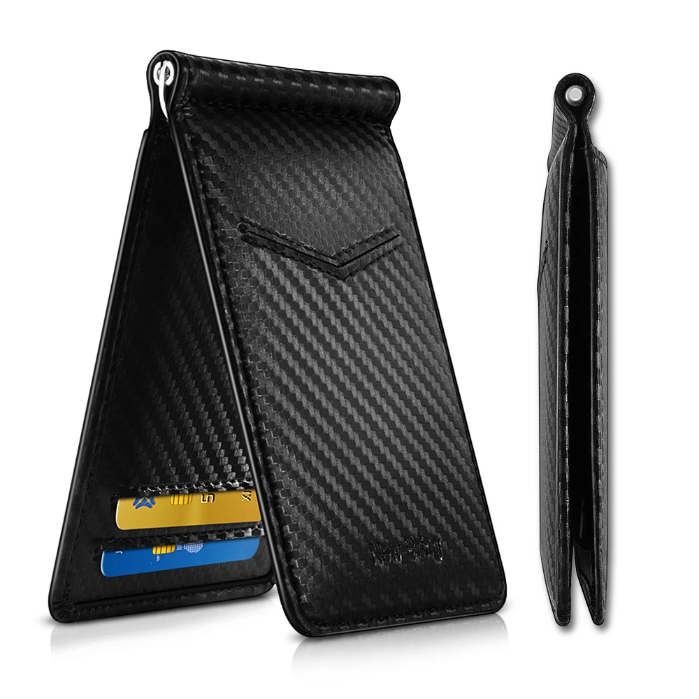 NewBring Black Carbon FIber-Look Money Clip RFID Blocking Driver License ID Cash