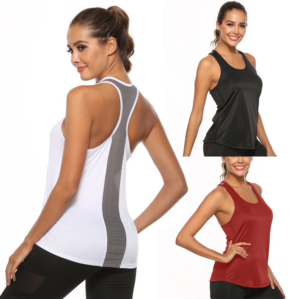 Hirigin Women Fitness Yoga Shirts Sleeveless Yoga Tank Tops Sexy Mesh Back Workout Quick Dry Sports Vest Ladies Running T Shirt