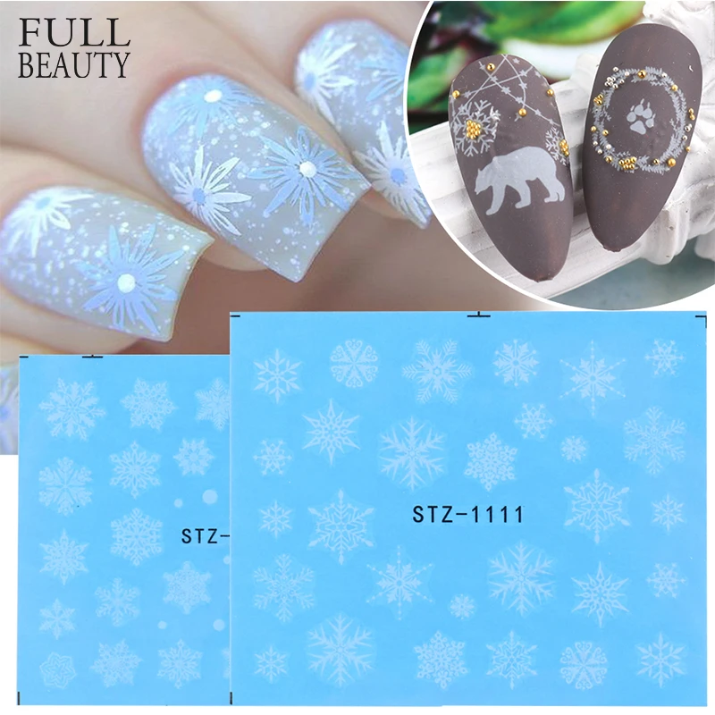 New Year's Slider for Nail Designer White Black Snowflake Bear Elk Transfer Water Sticker Decals Nail Decor Set CHSTZ1098-1113