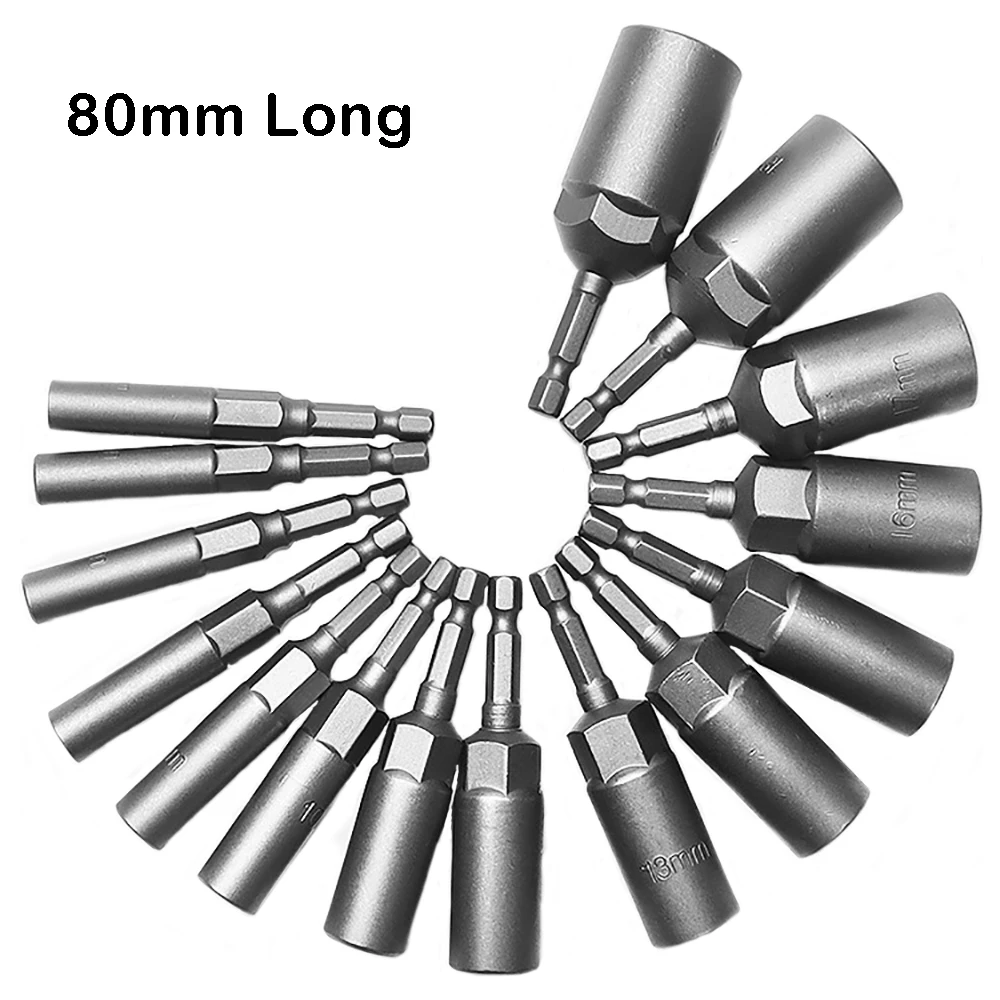 1pc 5.5mm-19mm Extra Deep Bolt Nut Driver Bit Set 1/4 inch 6.35mm Hex Shank Impact Socket Adapter Nut Setters for Power Tool